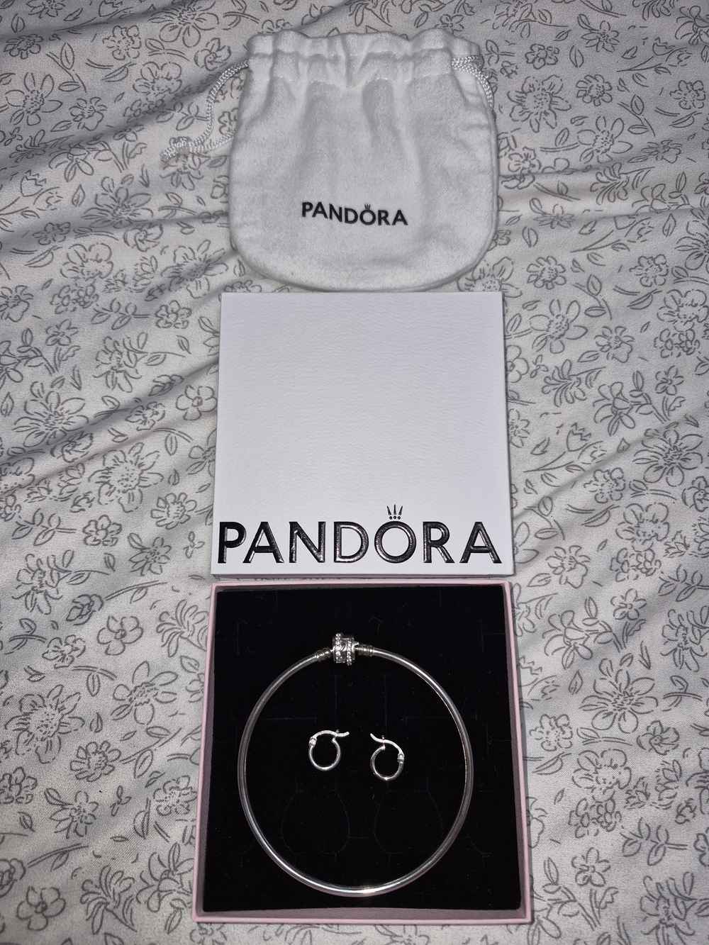Pandora Silver Bracelet and Hoop Earrings Set - Silver